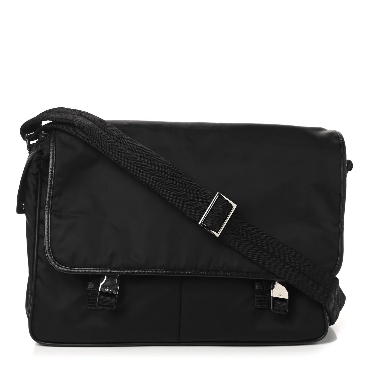 Prada Tessuto Nylon Saffiano Logo Messenger Bag Black 1 of 8