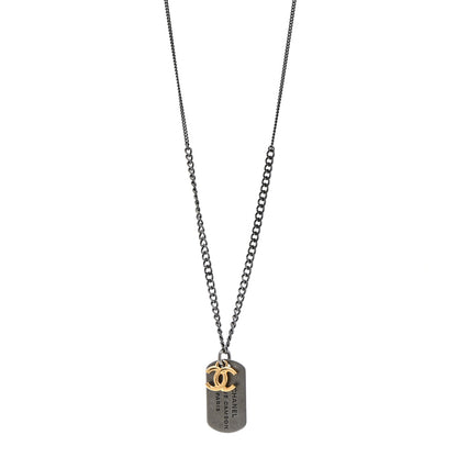 Chanel Ruthenium ID Dog Tag Charm Necklace Silver Gold 1 of 6