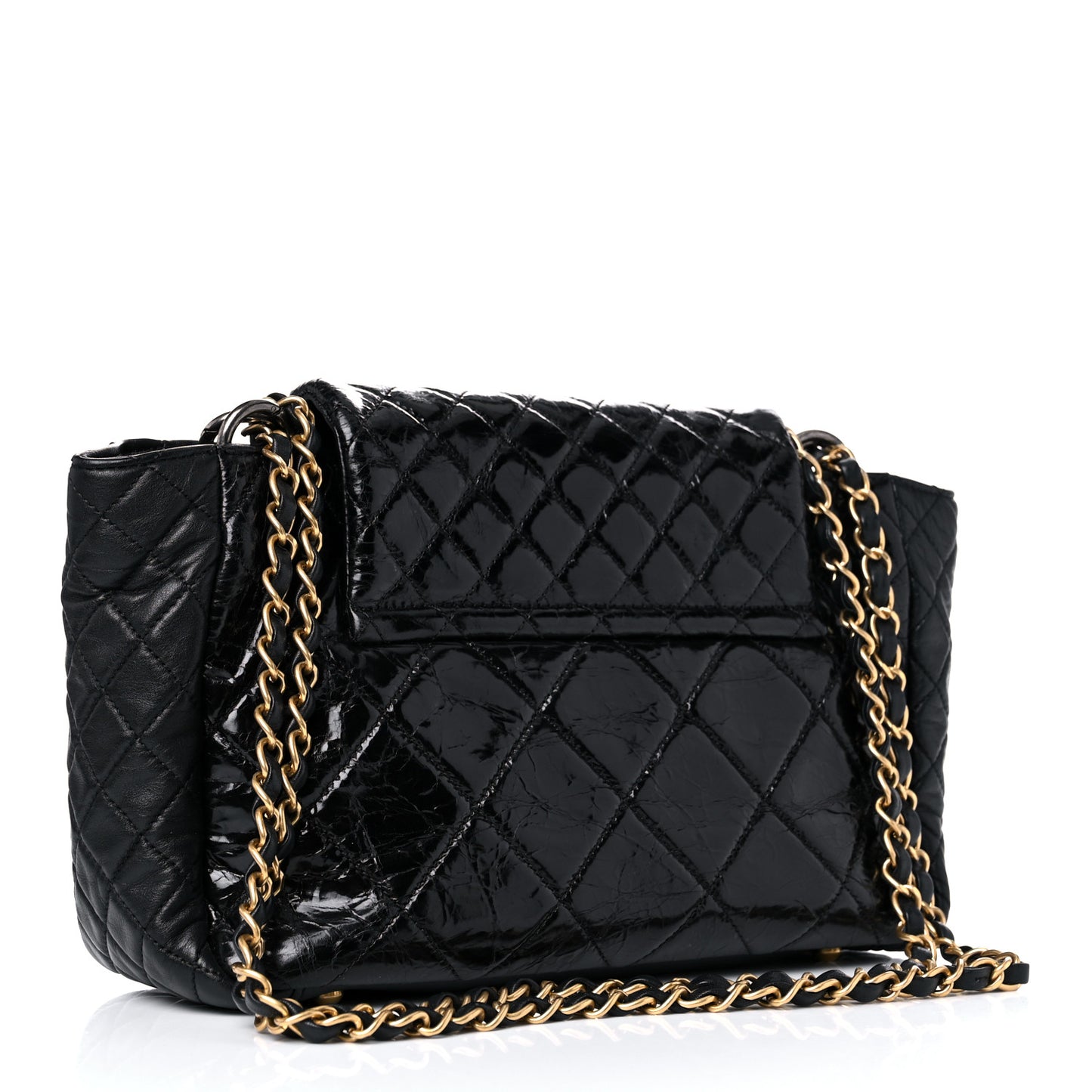 Glazed Crinkled Calfskin Medium East West Flap Black