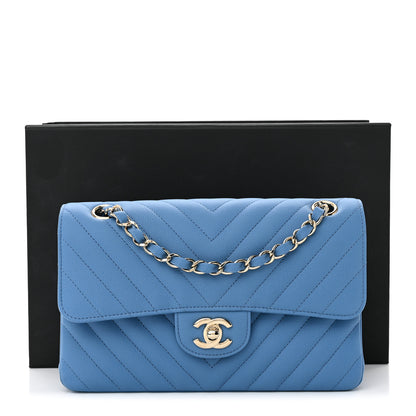 Chanel Caviar Flat Chevron Quilted Small Double Flap Blue 11 of 11