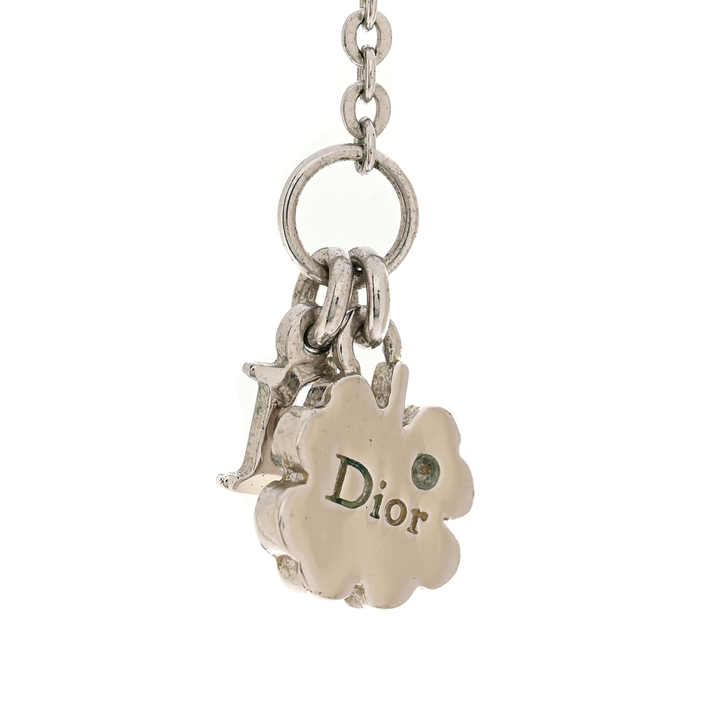 Metal Crystal Logo Clover Necklace Silver