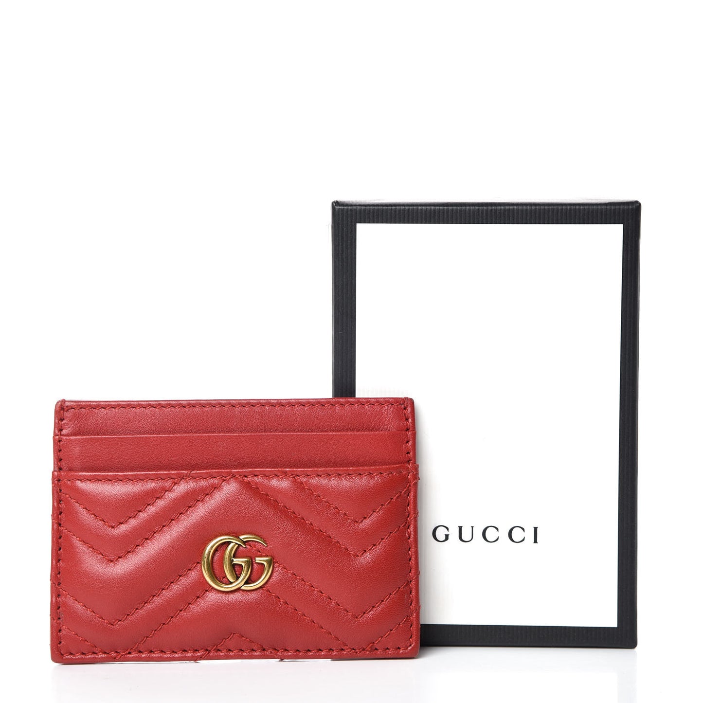 Calfskin Matelasse GG Marmont Card Holder Hibiscus Red