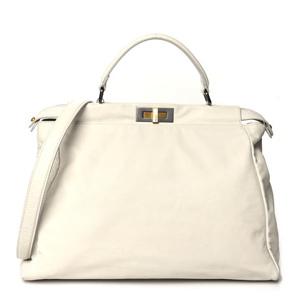 Fendi Goatskin Watersnake Large Peekaboo Iconic Satchel White 1 of 16