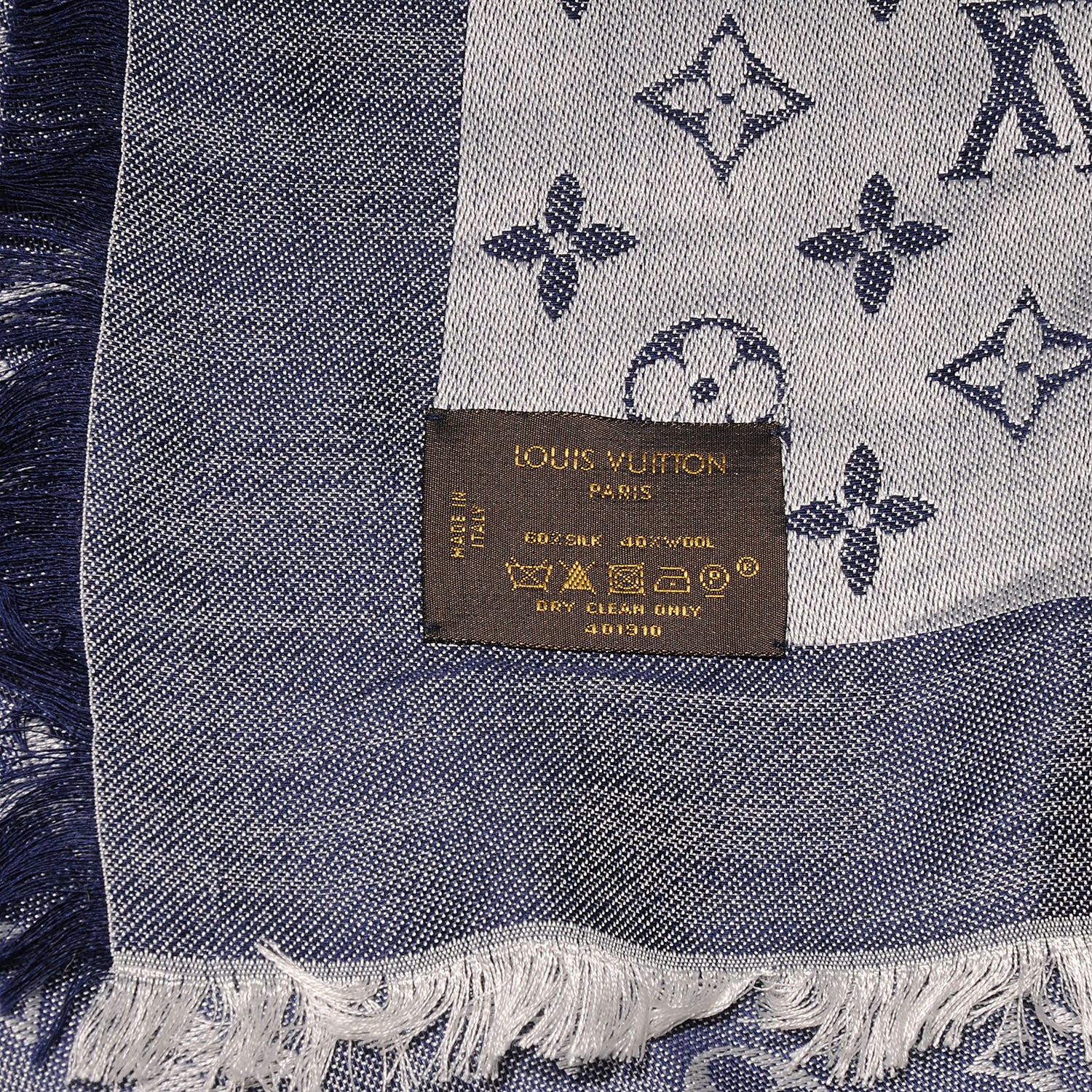 Louis Vuitton Wool Silk Monogram Denim Shawl Blue 4 of 4