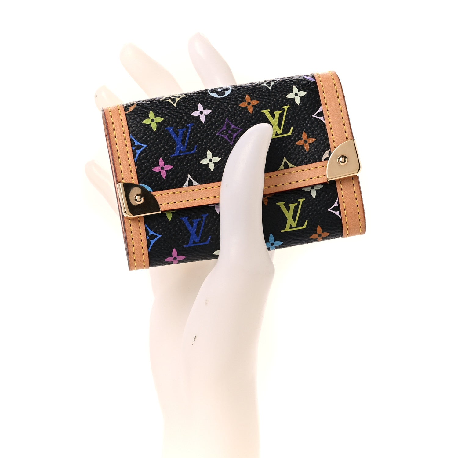 Louis Vuitton Monogram Multicolor Porte-Monnaie Plat Coin Purse Black 2 of 10