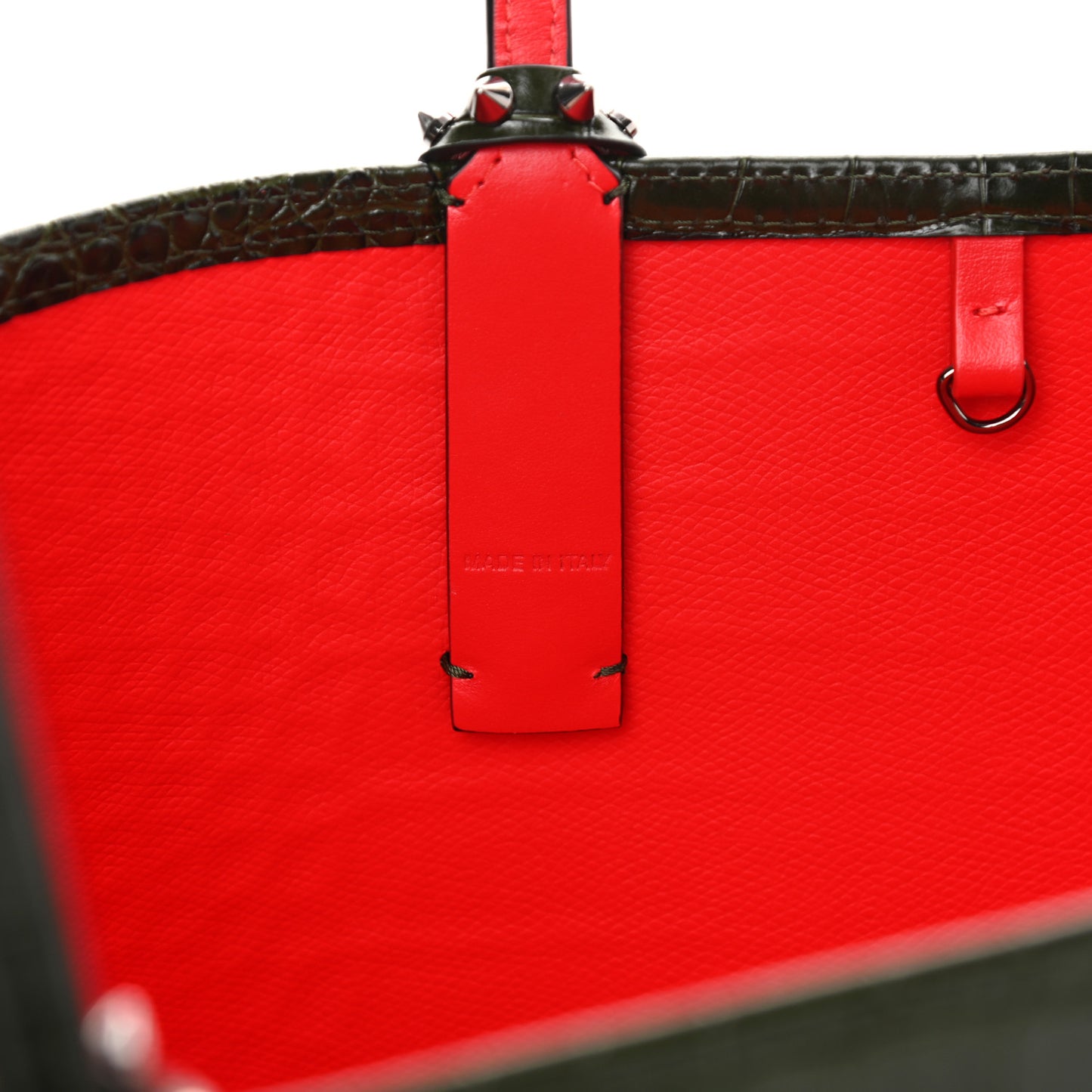 Calfskin Crocodile Embossed Spikes East West Cabata Tote Green