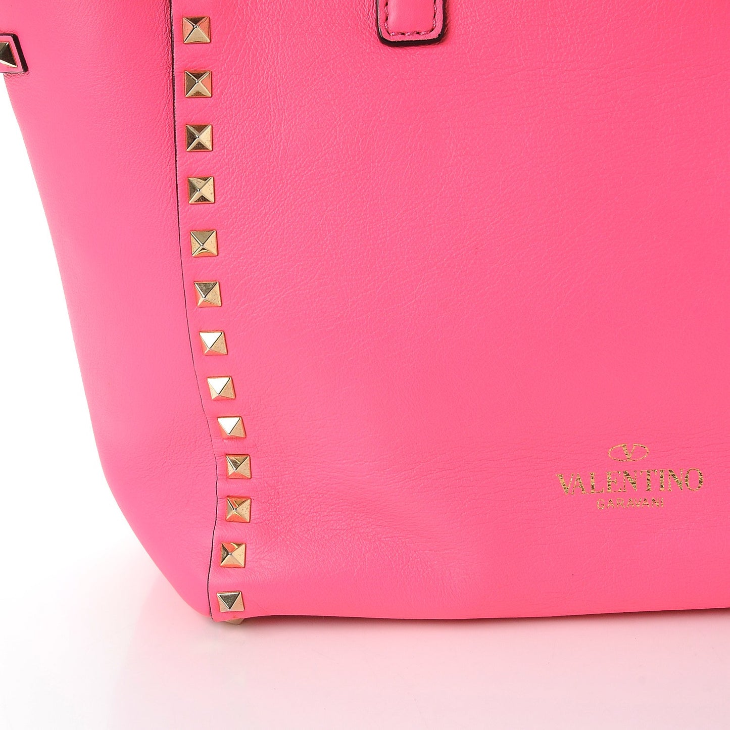 Vitello Rockstud Double Handle Tote Fuxia Fluo