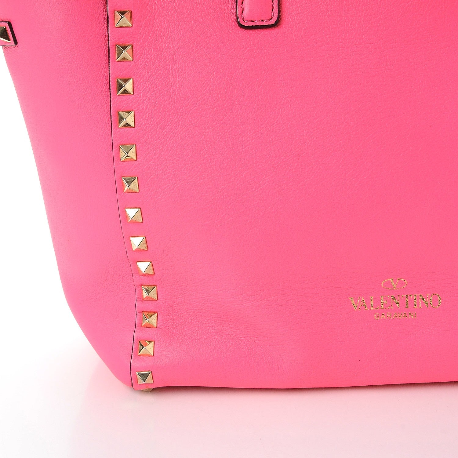 Valentino Garavani Vitello Rockstud Double Handle Tote Fuxia Fluo 9 of 11