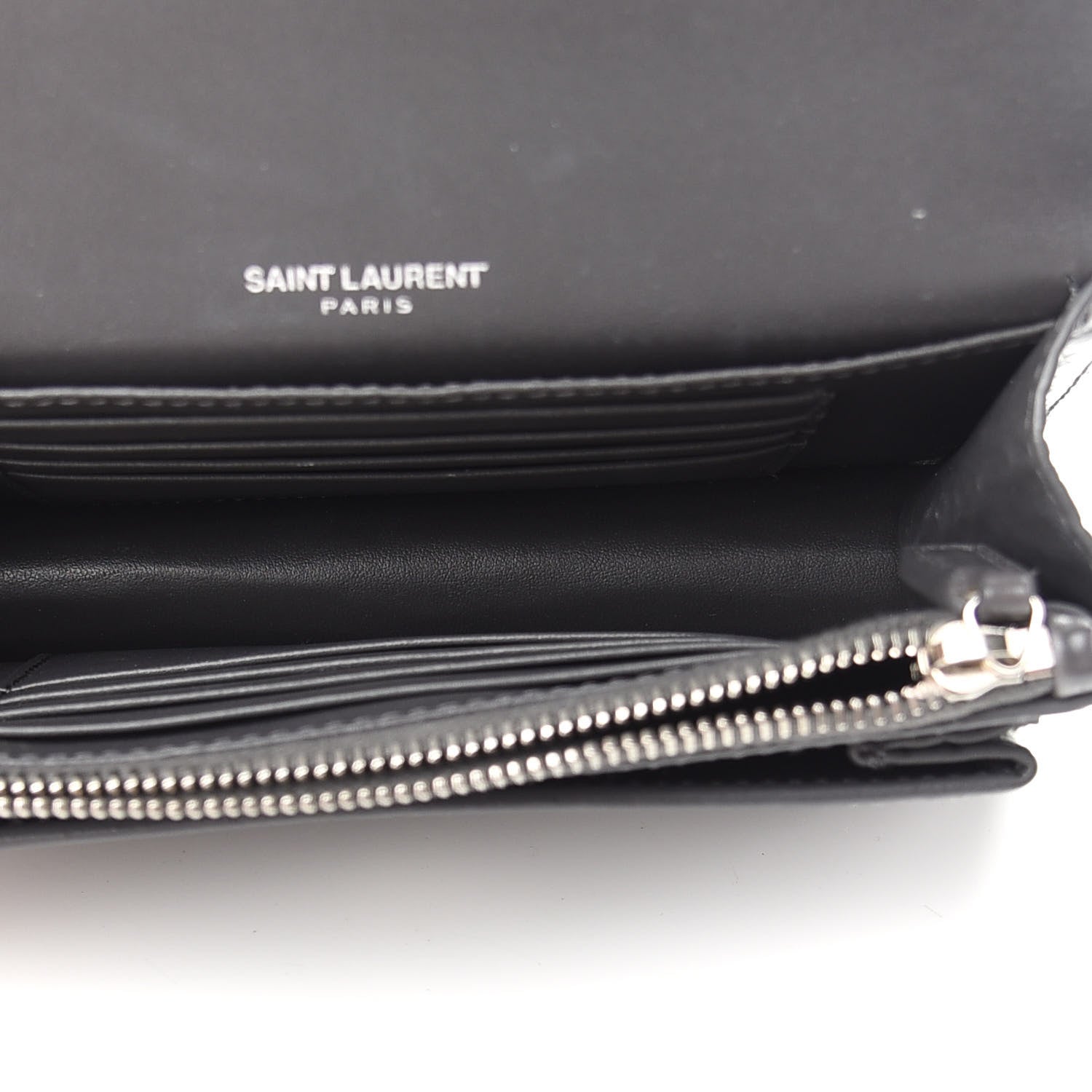 Saint Laurent Calfskin Crocodile Embossed Monogram Sunset Chain Wallet Graphite 5 of 8