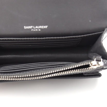 Saint Laurent Calfskin Crocodile Embossed Monogram Sunset Chain Wallet Graphite 5 of 8