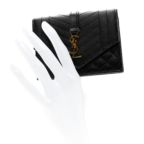 Grain De Poudre Mixed Matelasse Triquilt Monogram Compact Tri Fold Wallet Black