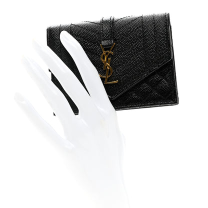 Saint Laurent Grain De Poudre Mixed Matelasse Triquilt Monogram Compact Tri Fold Wallet Black 2 of 6