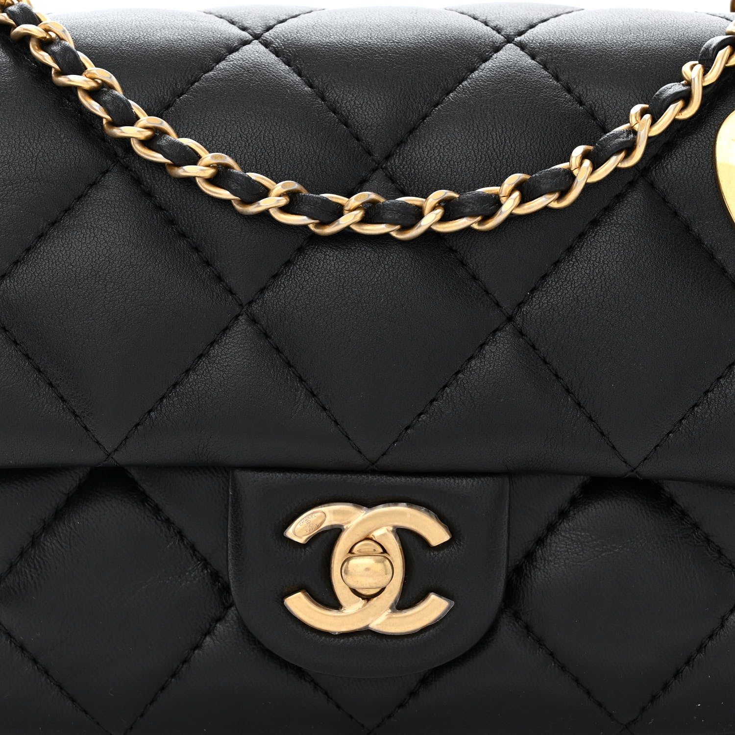 Chanel Lambskin Quilted Mini Heart Charms Flap Black 8 of 10
