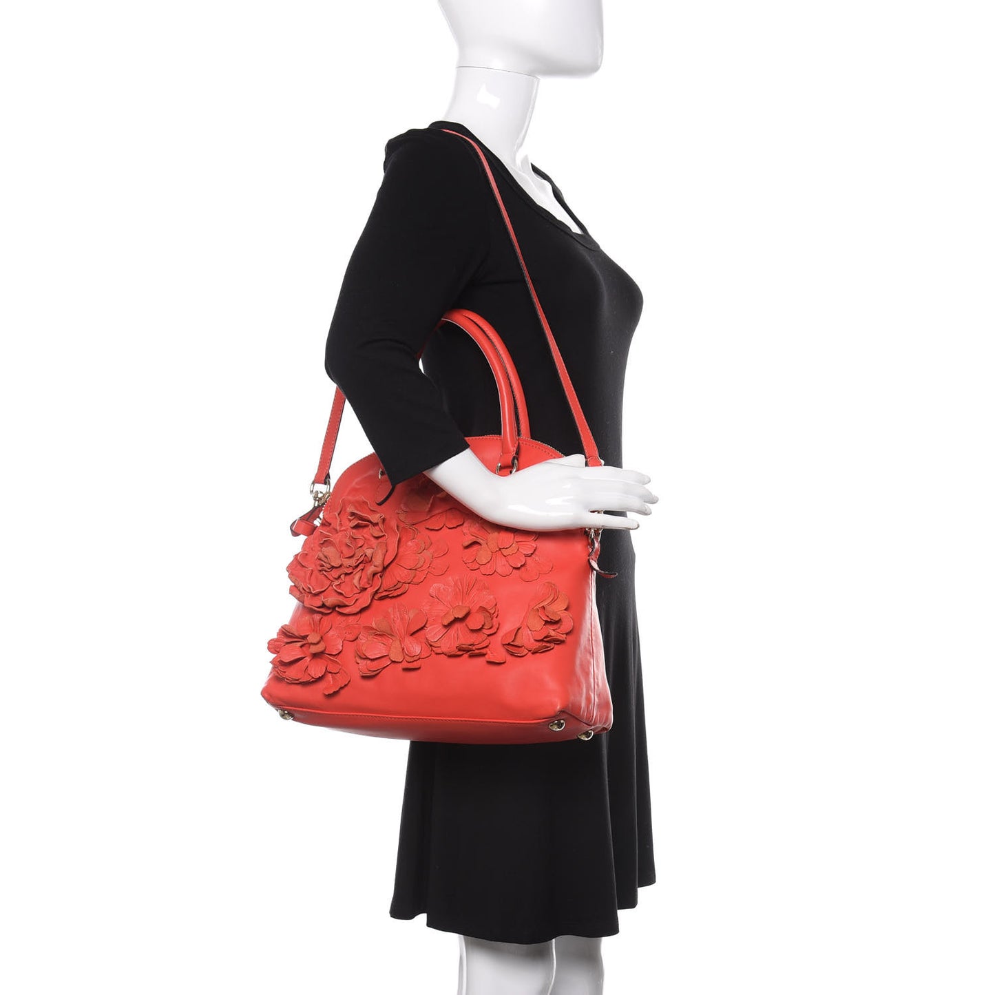 Nappa Floral Applique Tote Red