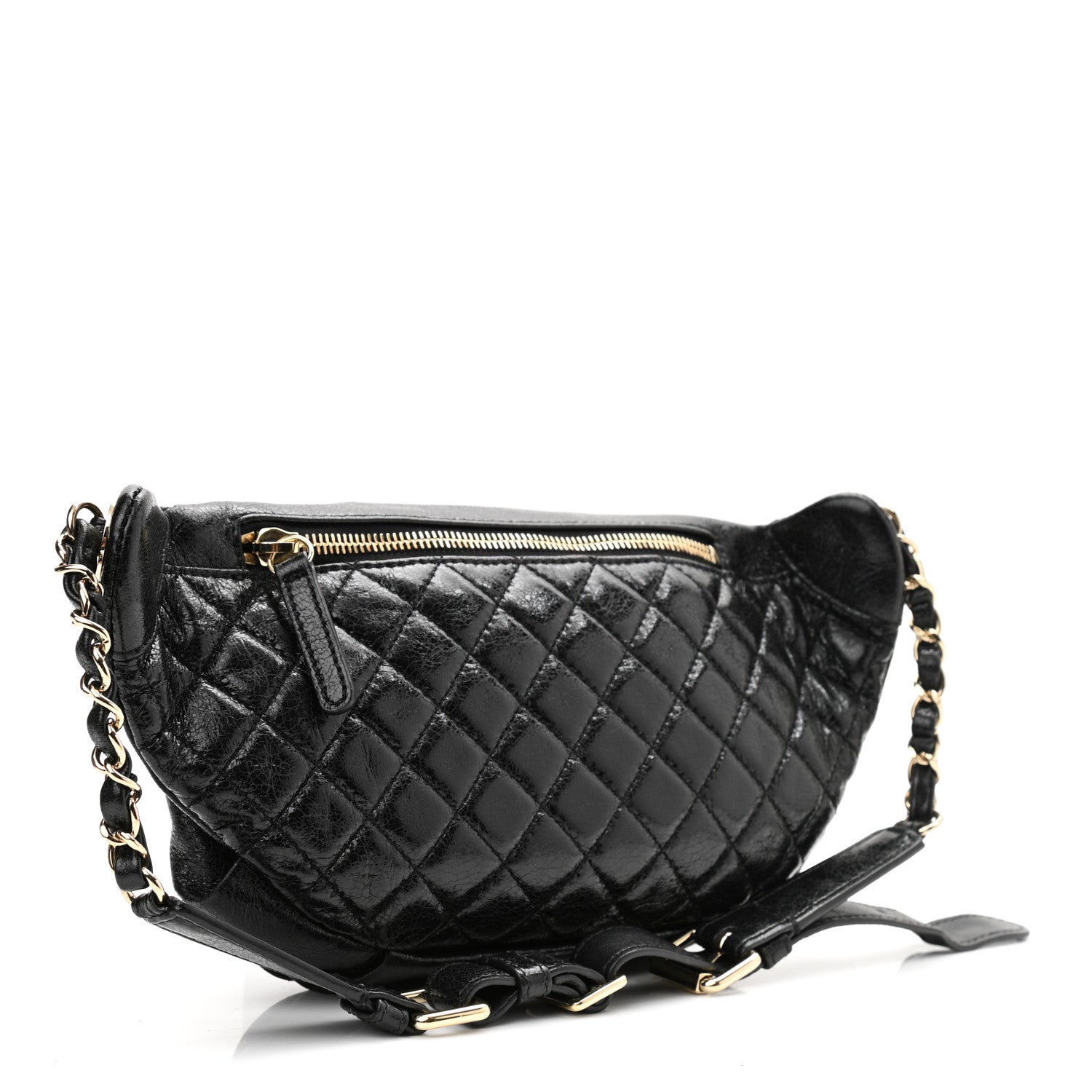 Chanel Crumpled Glazed Lambskin Quilted Waist Bag Fanny Pack Black 3 of 10