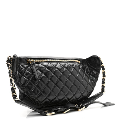 Chanel Crumpled Glazed Lambskin Quilted Waist Bag Fanny Pack Black 3 of 10