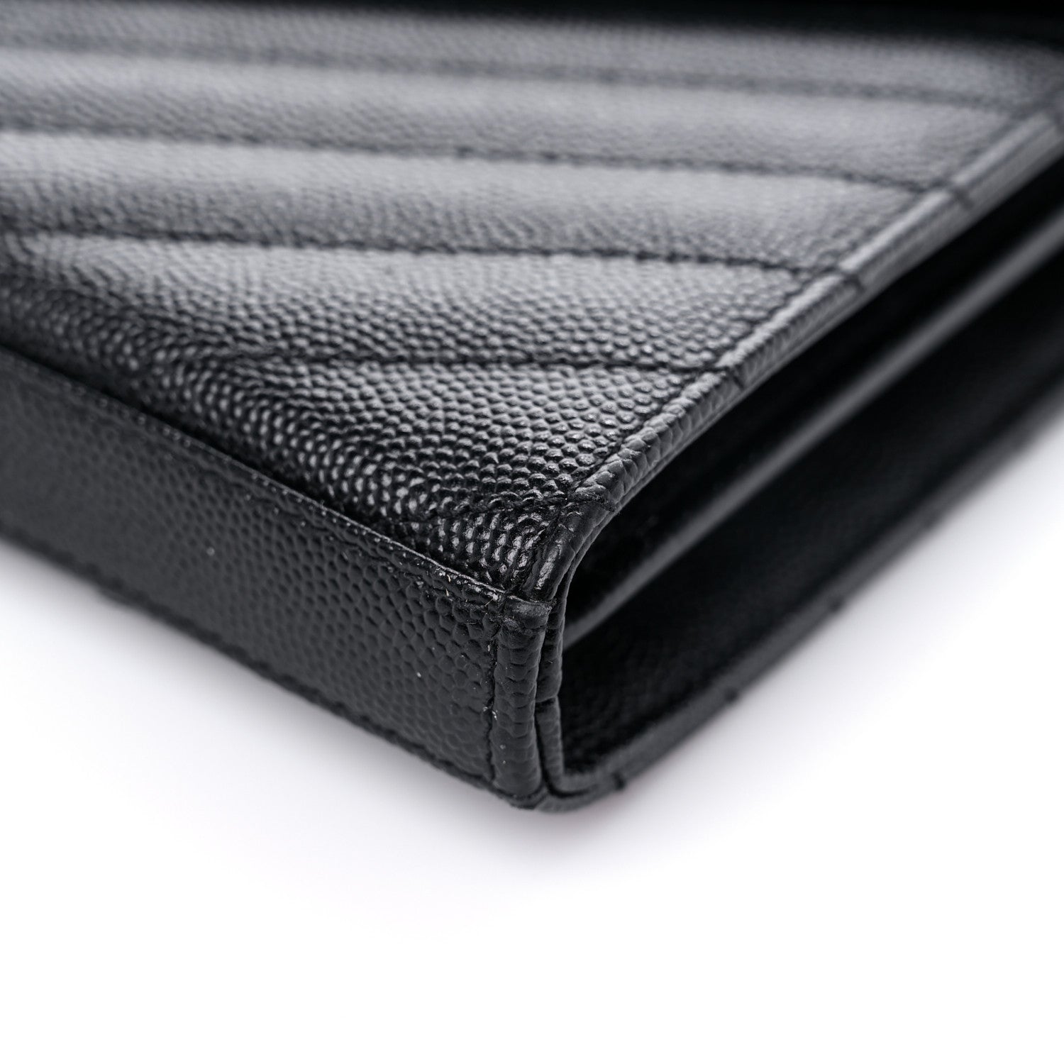 Saint Laurent Grain De Poudre Matelasse Chevron Monogram Chain Wallet Black 8 of 15