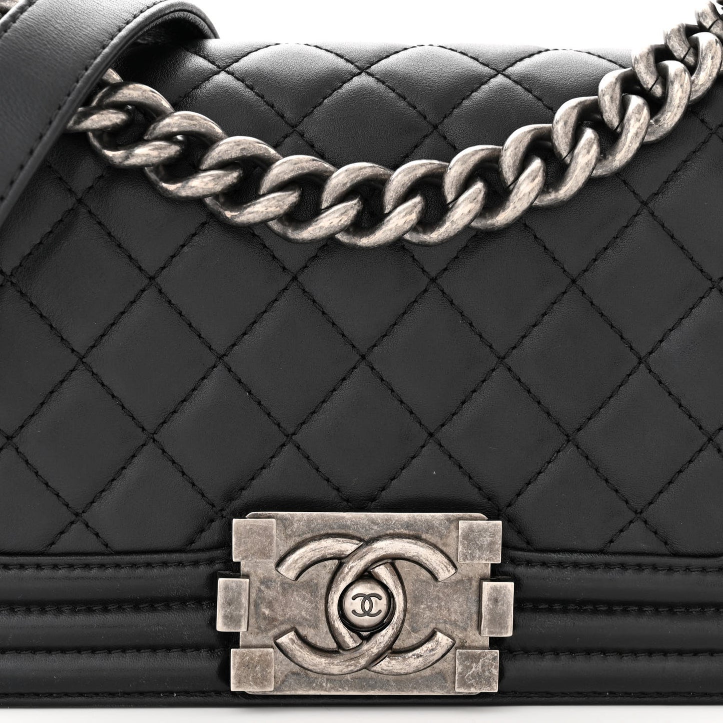 Calfskin Quilted Small Boy Flap Black