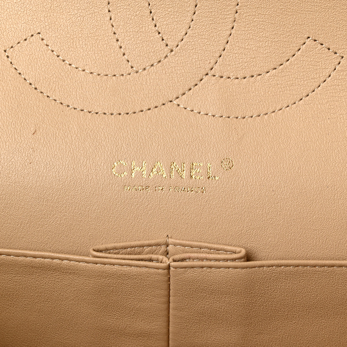 Lambskin Quilted Jumbo Double Flap Beige