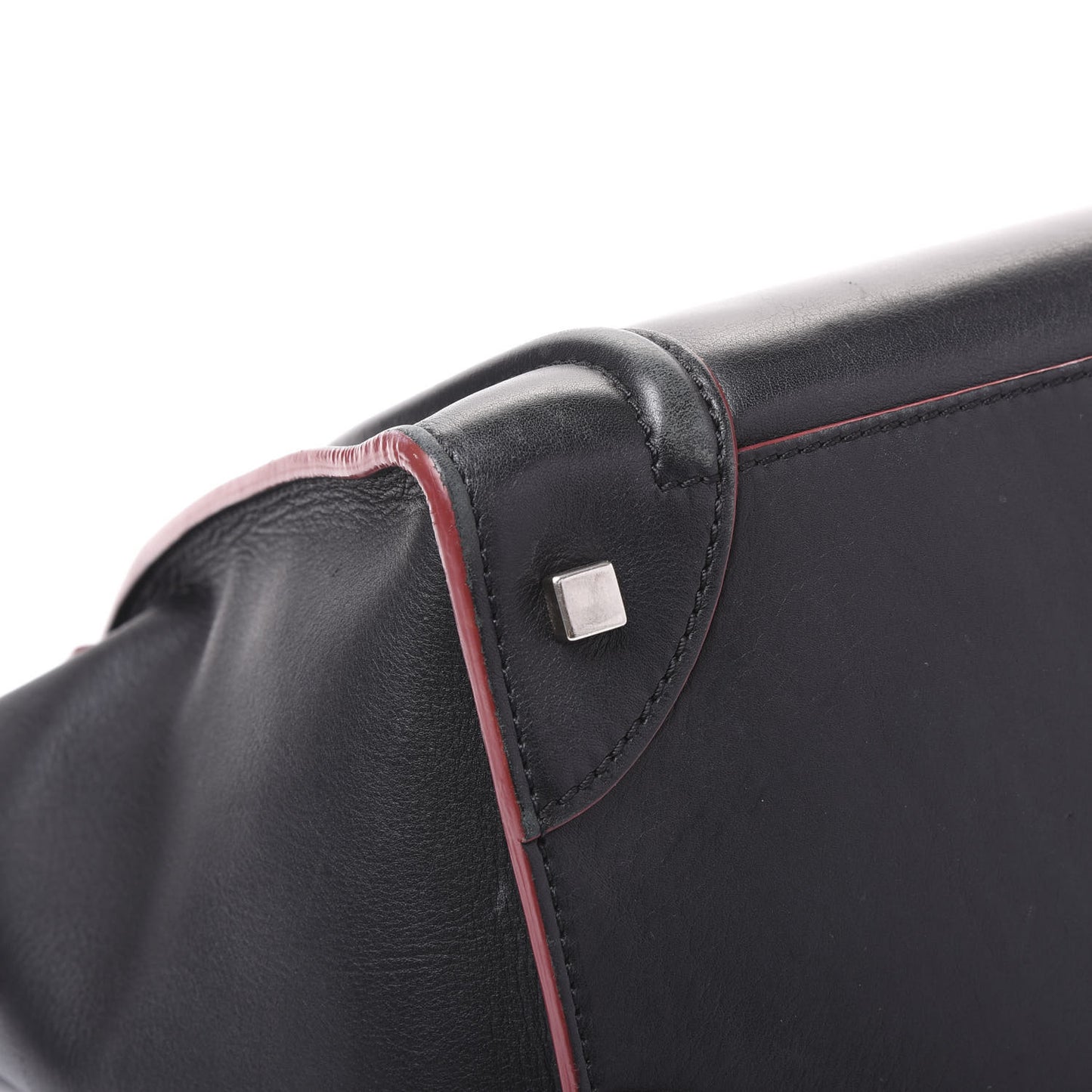 Smooth Calfskin Mini Luggage Black Pink Trim