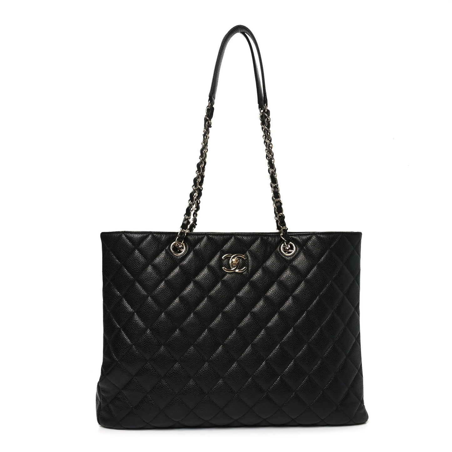 Caviar Quilted Large Shopping Tote Black