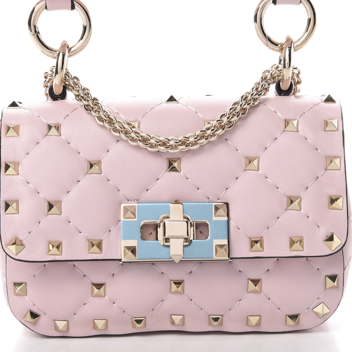Nappa Micro Rockstud Spike Shoulder Bag Rose Quartz