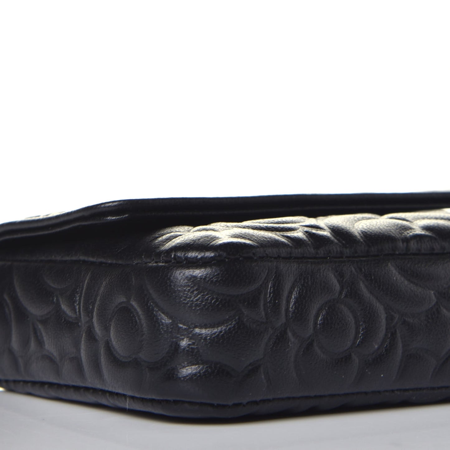 Caviar Camellia Embossed Chain Belt Bag Black