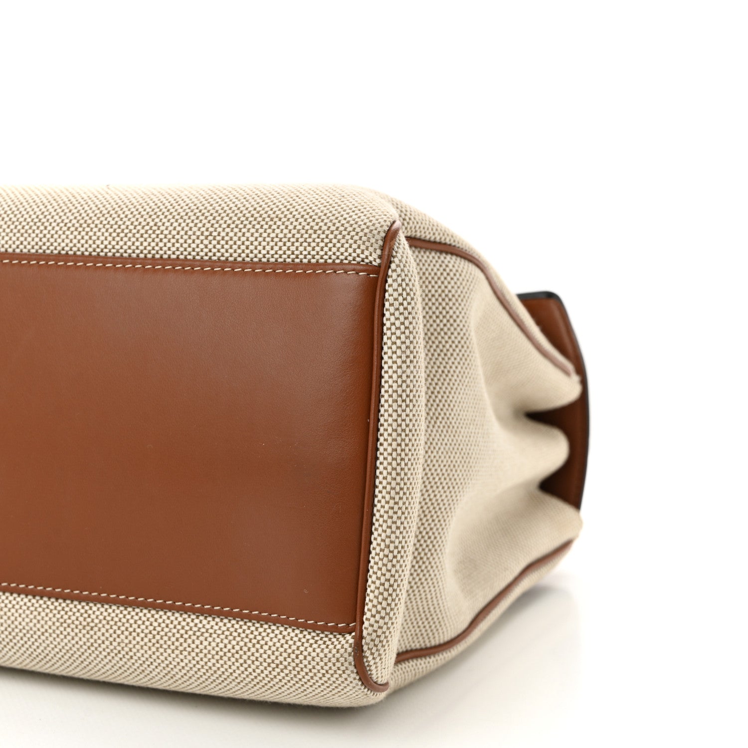 Celine Canvas Calfskin Medium Soft 16 Top Handle Bag Tan White 10 of 10