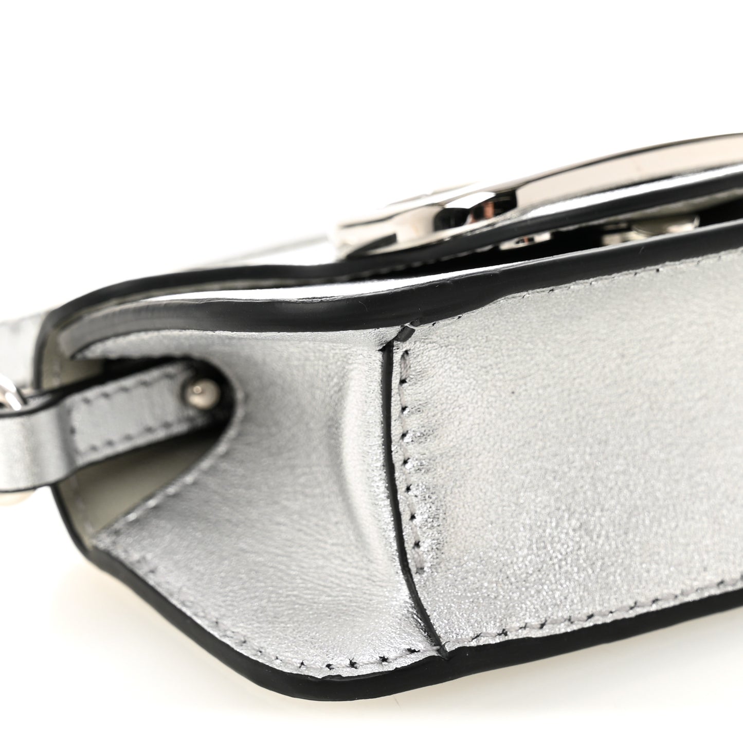 Laminated Calfskin Vlogo Micro Loco Shoulder Bag Silver
