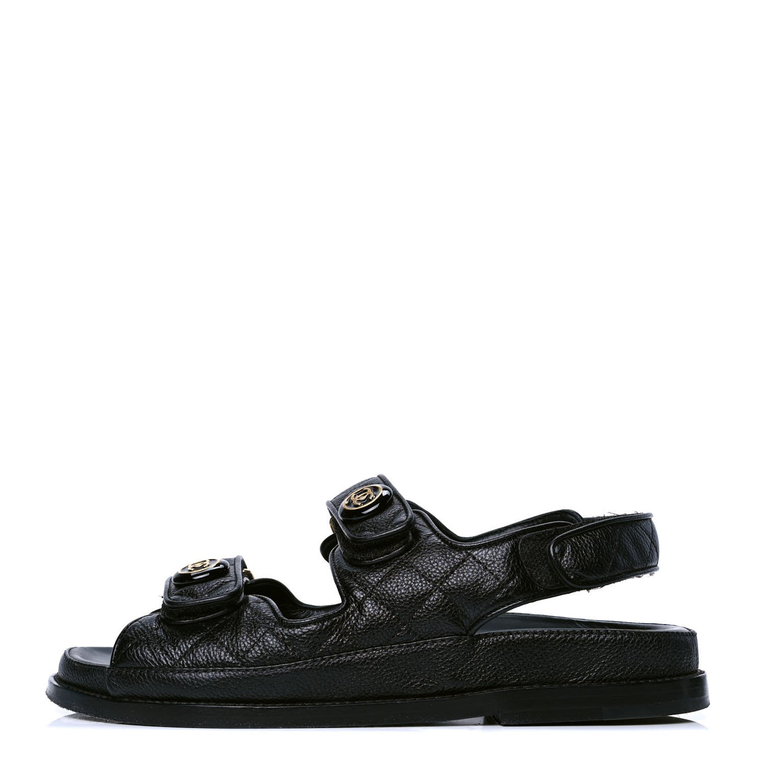 Chanel Grained Calfskin Velcro Dad Sandals 37 Black 1 of 4