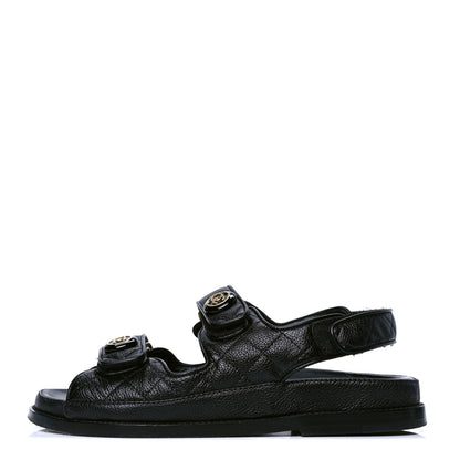 Chanel Grained Calfskin Velcro Dad Sandals 37 Black 1 of 4