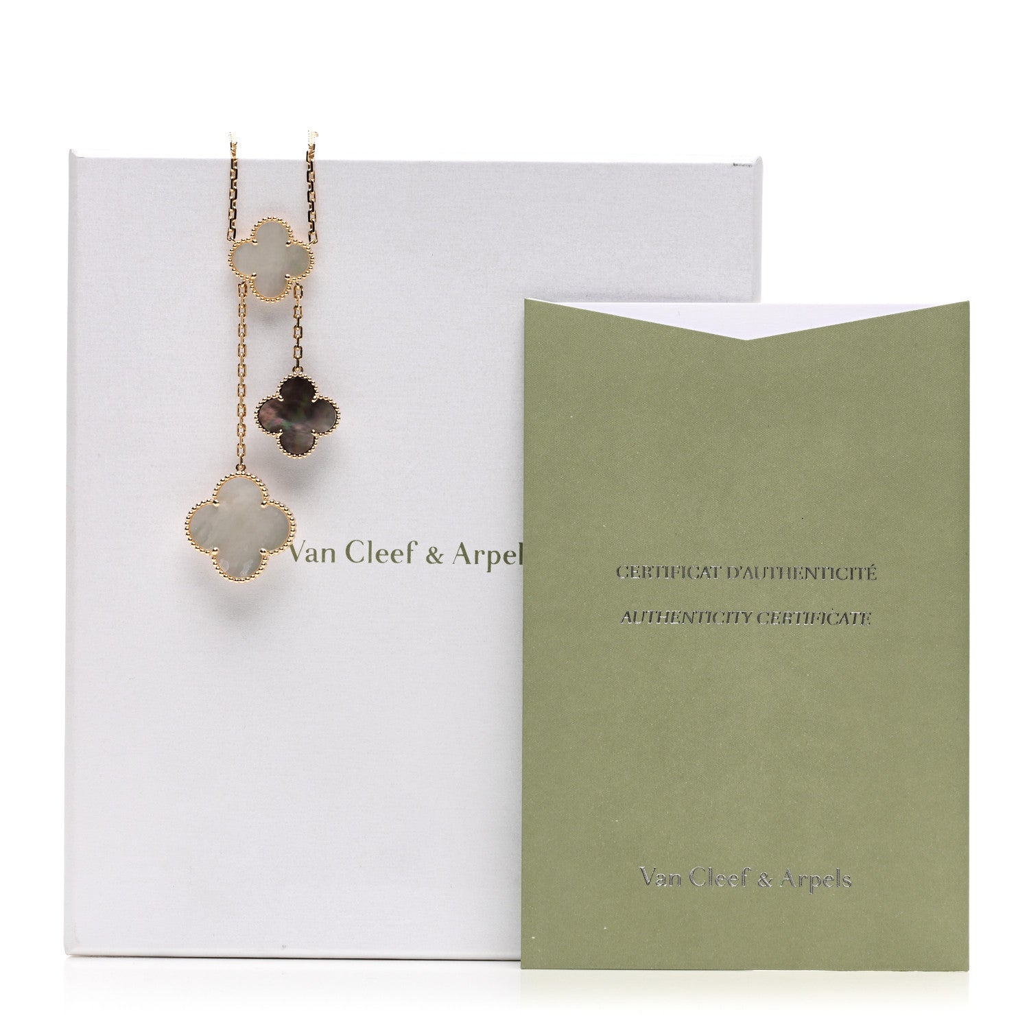Van Cleef & Arpels 18K Yellow Gold Mother of Pearl Onyx 6 Motifs Magic Alhambra Necklace 6 of 6