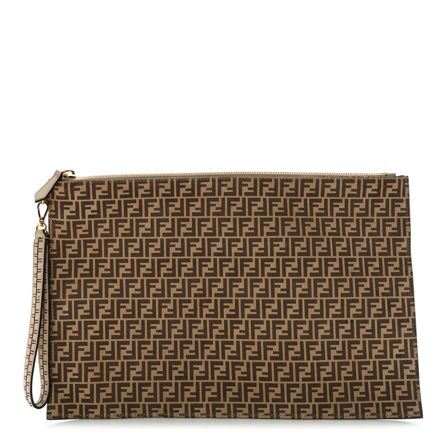 Fendi Suede Vitello Grace Micro FF Large Flat Pouch Nude Spring Maya 1 of 13