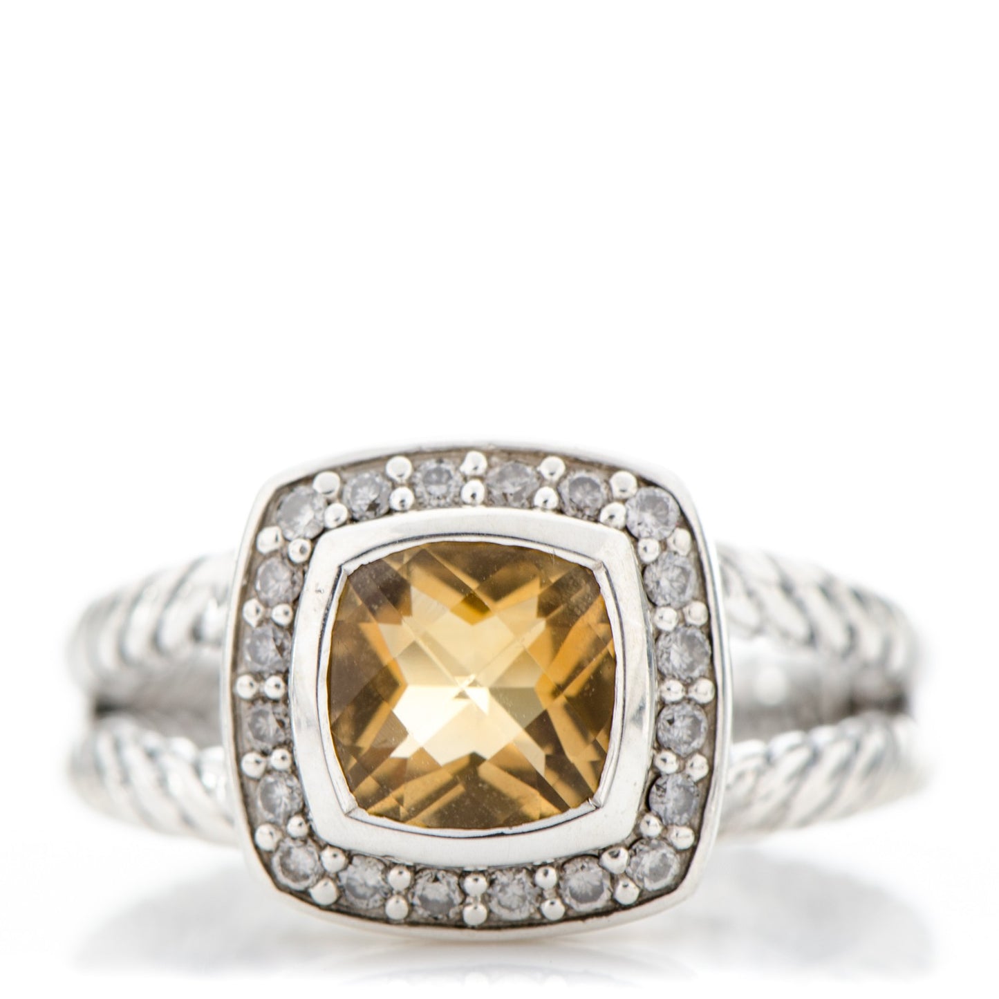 Sterling Silver Diamond Citrine 7mm Petite Albion Ring 52 6