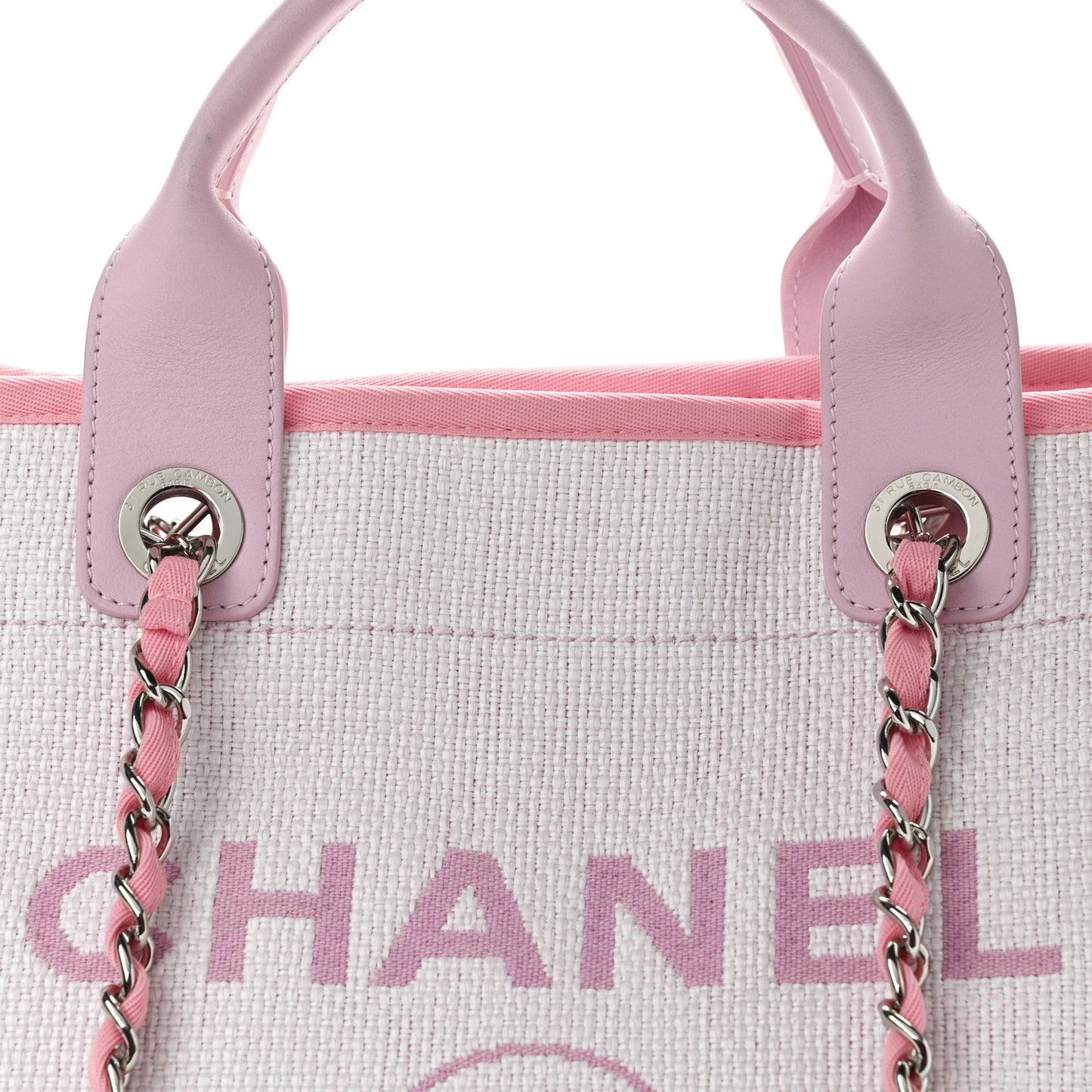 Woven Straw Raffia Medium Deauville Tote Pink