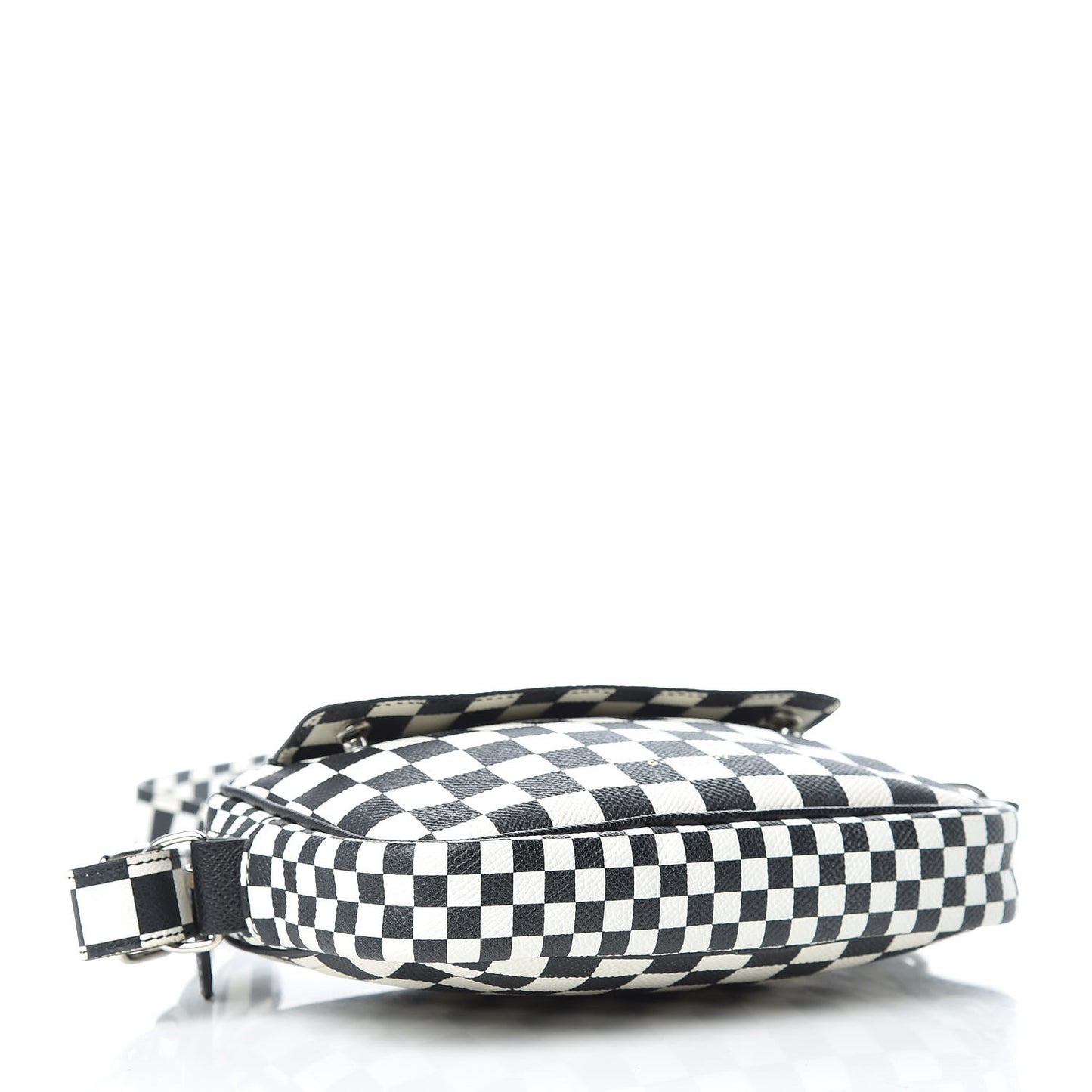 Grained Calfskin Checkered Print Messenger Black White