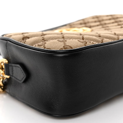 Gucci Monogram Matelasse Diagonal Small GG Marmont Chain Shoulder Bag Beige Black 9 of 10
