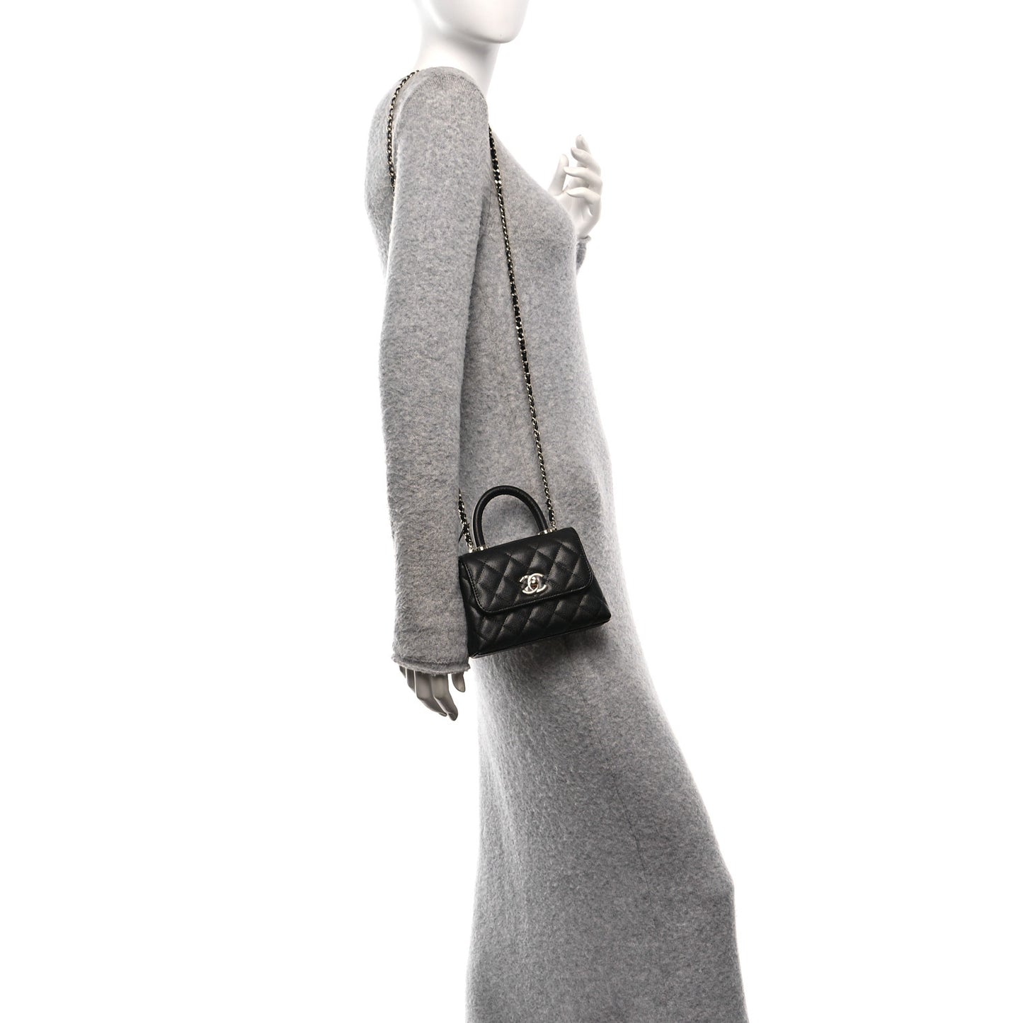 Caviar Quilted Coco Handle Clutch With Chain Black