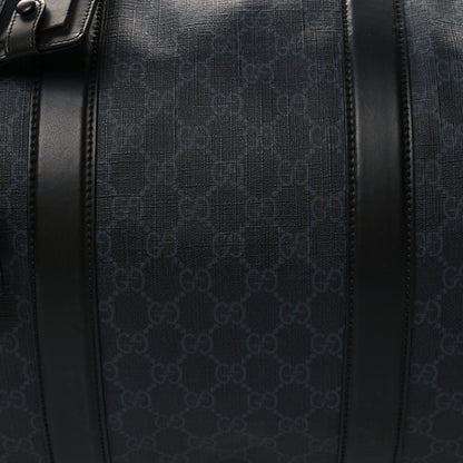 Gucci Soft GG Supreme Monogram Appia Calfskin Web Large Carry On Duffle Bag Black Grey 7 of 11