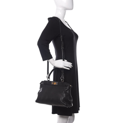 Fendi Goatskin Zucca Medium Peekaboo Iconic Satchel Black Tobacco 2 of 10