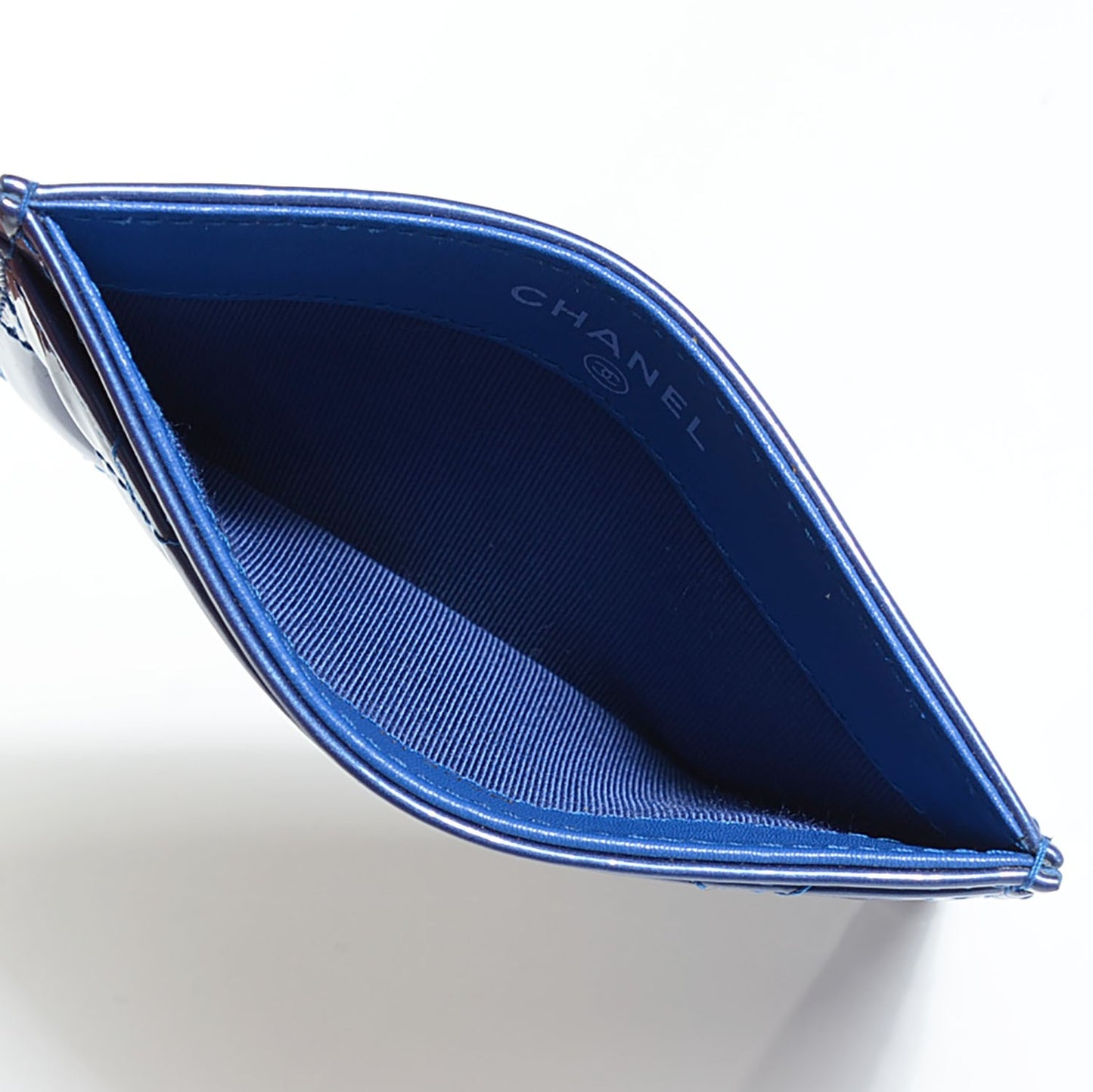 Patent Quilted Card Holder Blue