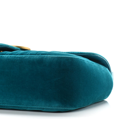 Gucci Velvet Matelasse Small GG Marmont Shoulder Bag Pavone Cyan 9 of 10
