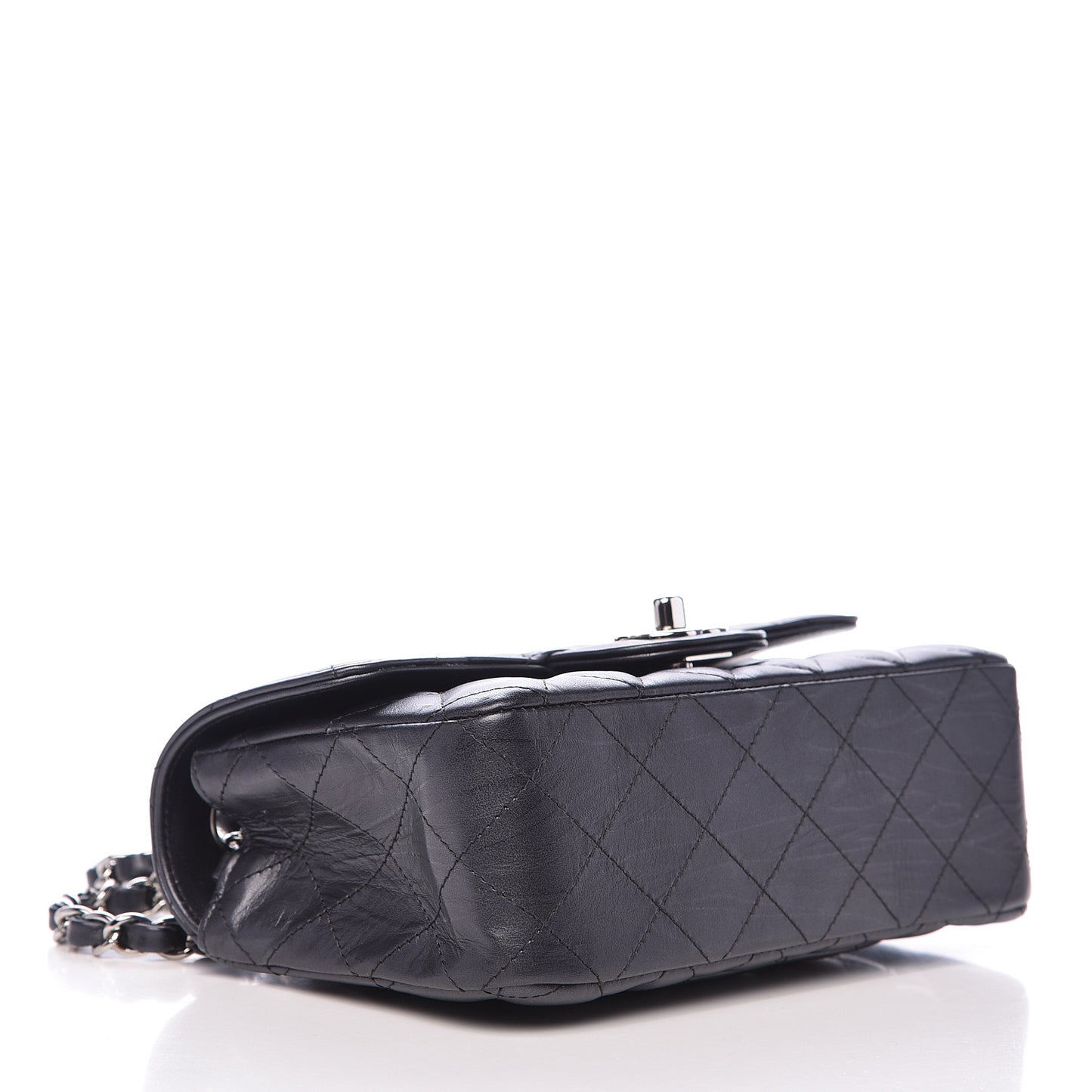 Iridescent Calfskin Quilted Mini Rectangular Flap Charcoal
