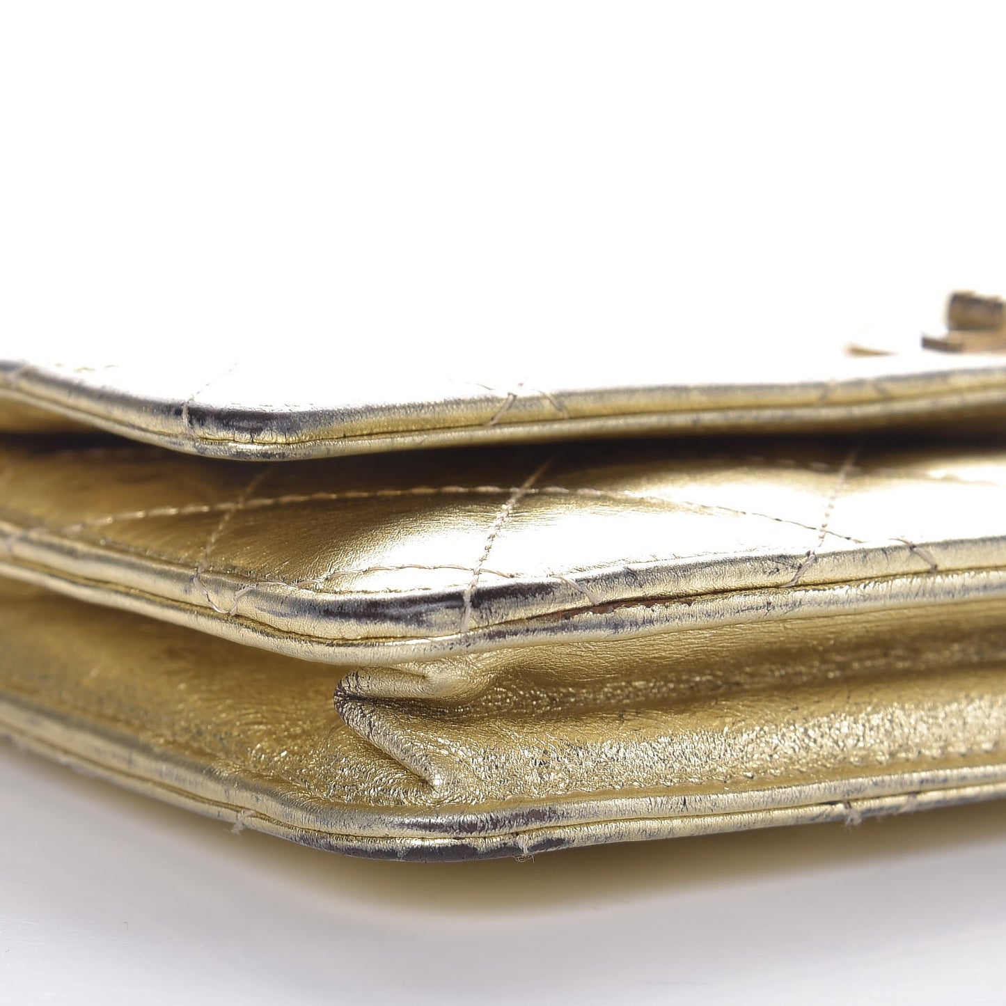 Metallic Aged Calfskin Reissue Wallet On Chain WOC Gold