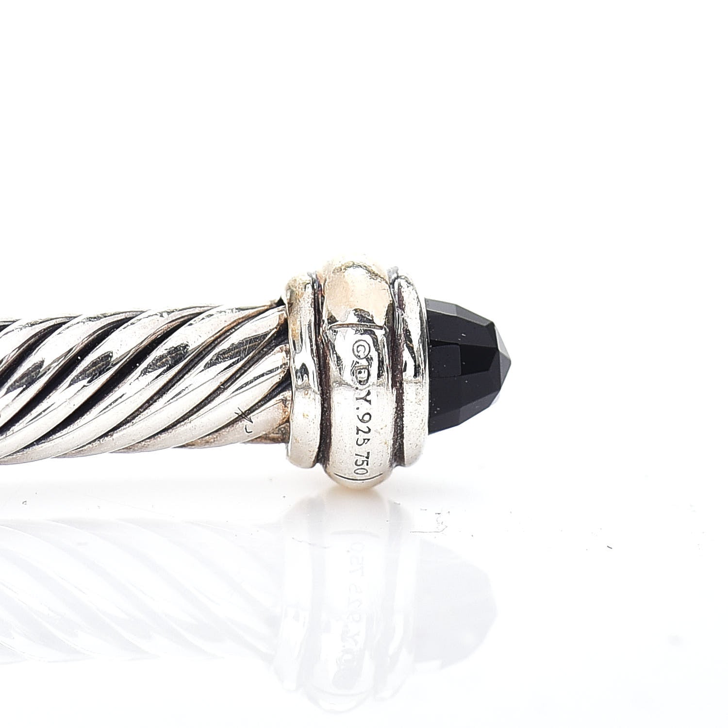 David Yurman Sterling Silver 18K Yellow Gold Black Onyx 4mm Cable Classics Bracelet 4 of 4