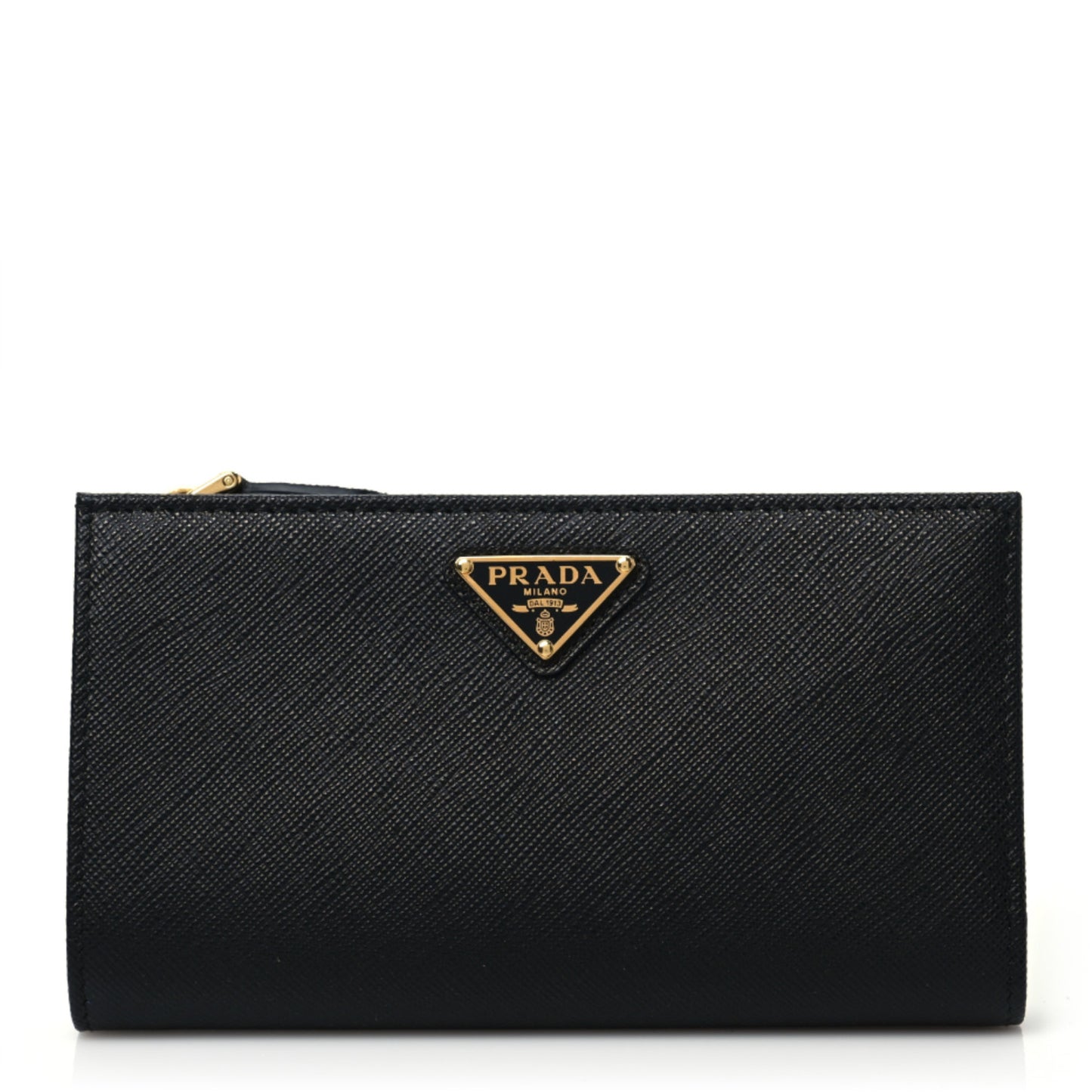 Saffiano Triangle Continental Zip Wallet Black
