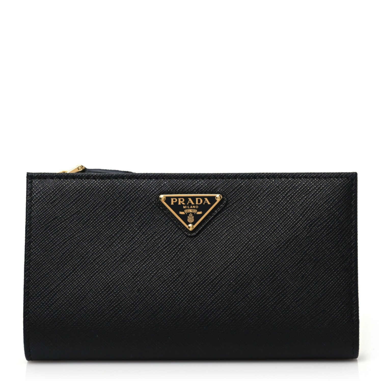 Prada Saffiano Triangle Continental Zip Wallet Black 1 of 7