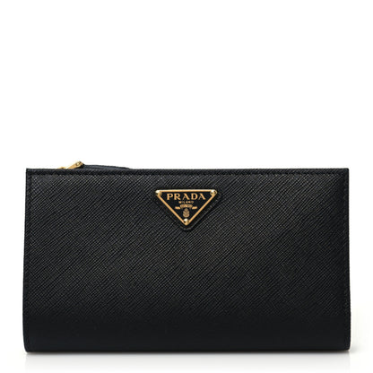 Prada Saffiano Triangle Continental Zip Wallet Black 1 of 7