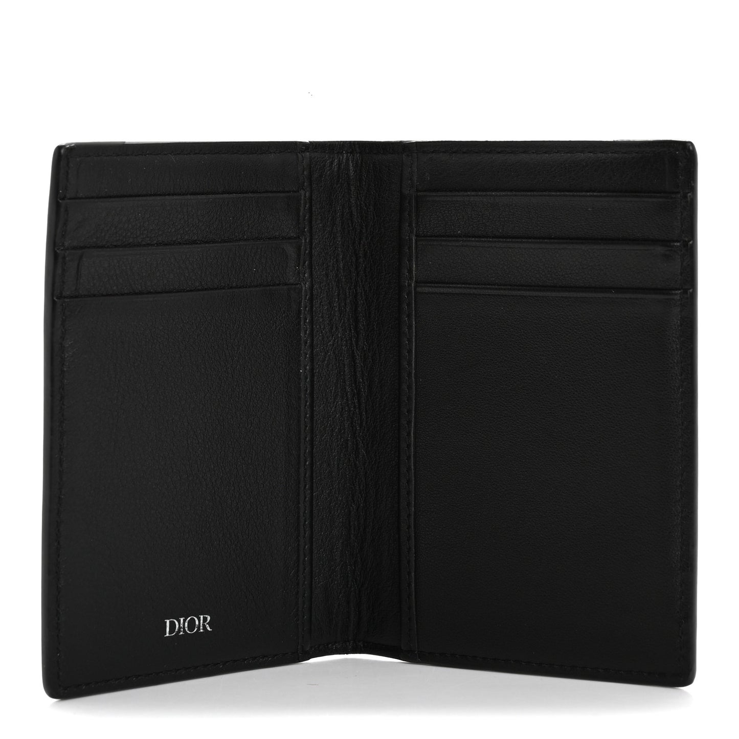 Calfskin Perforated Oblique Bi-Fold Card Holder Black