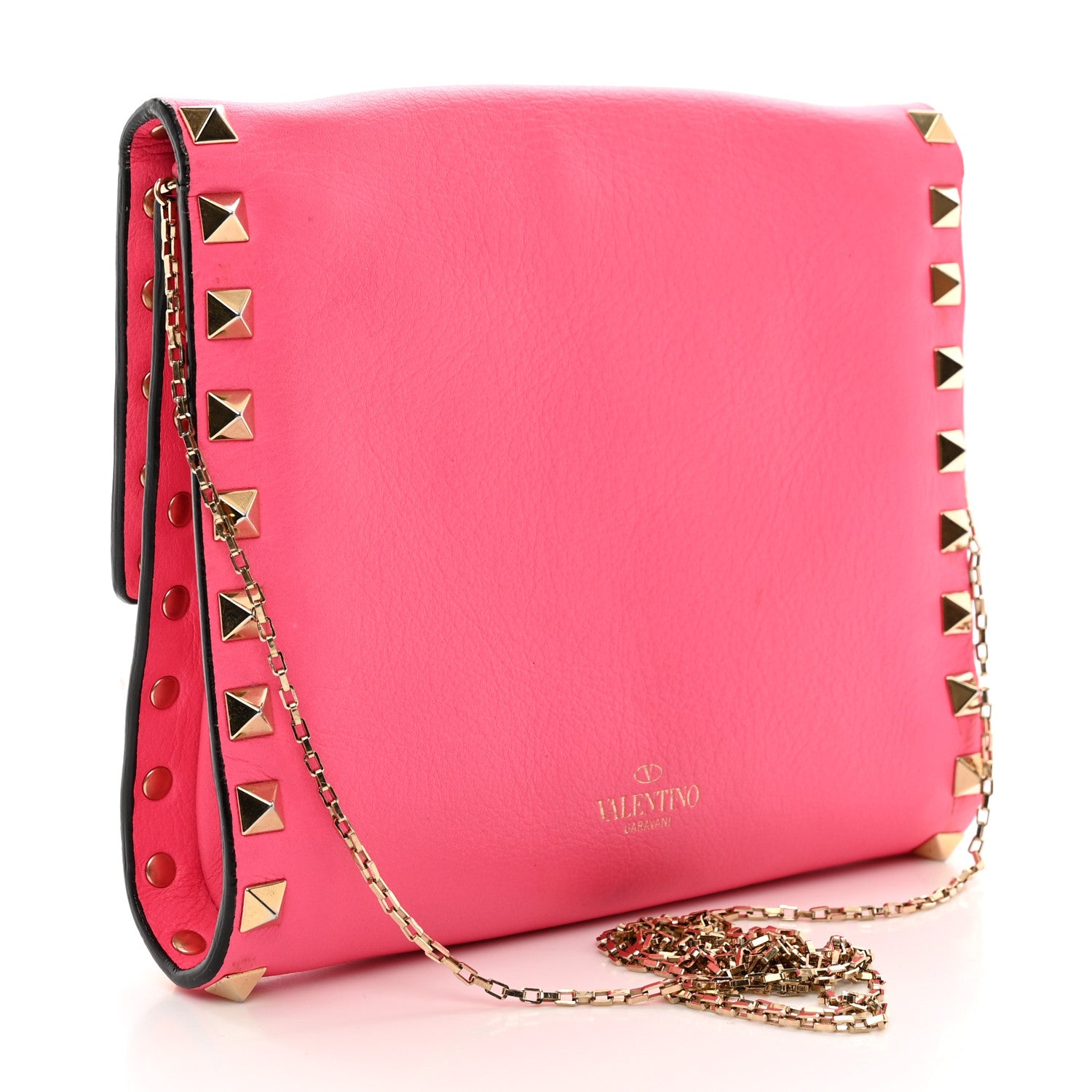 Valentino Garavani Vitello Rockstud Chain Flap Crossbody Bag Fuxia Fluo 3 of 11